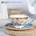 Светло-голубой gruonding peony flowers pattern coffee set with sugar bowl